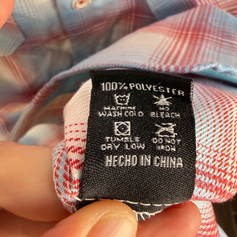 NEW Dixxon Windy City Flannel Red White Blue Plaid Button Down Shirt Medium - Picture 7 of 9